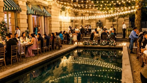 Poolside wedding celebration at Sree Lalitha Resort in Hyderabad